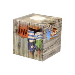 Full colour printed tissue box Cube, 10 x 10 x 10 cm filled with 50 tissues 2-ply 150x200 cm