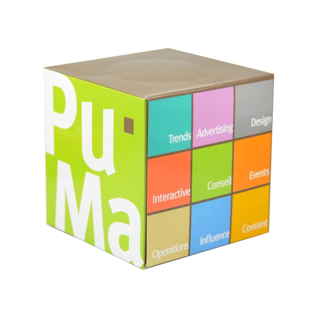 Bespoke tissue box cube logo imprint